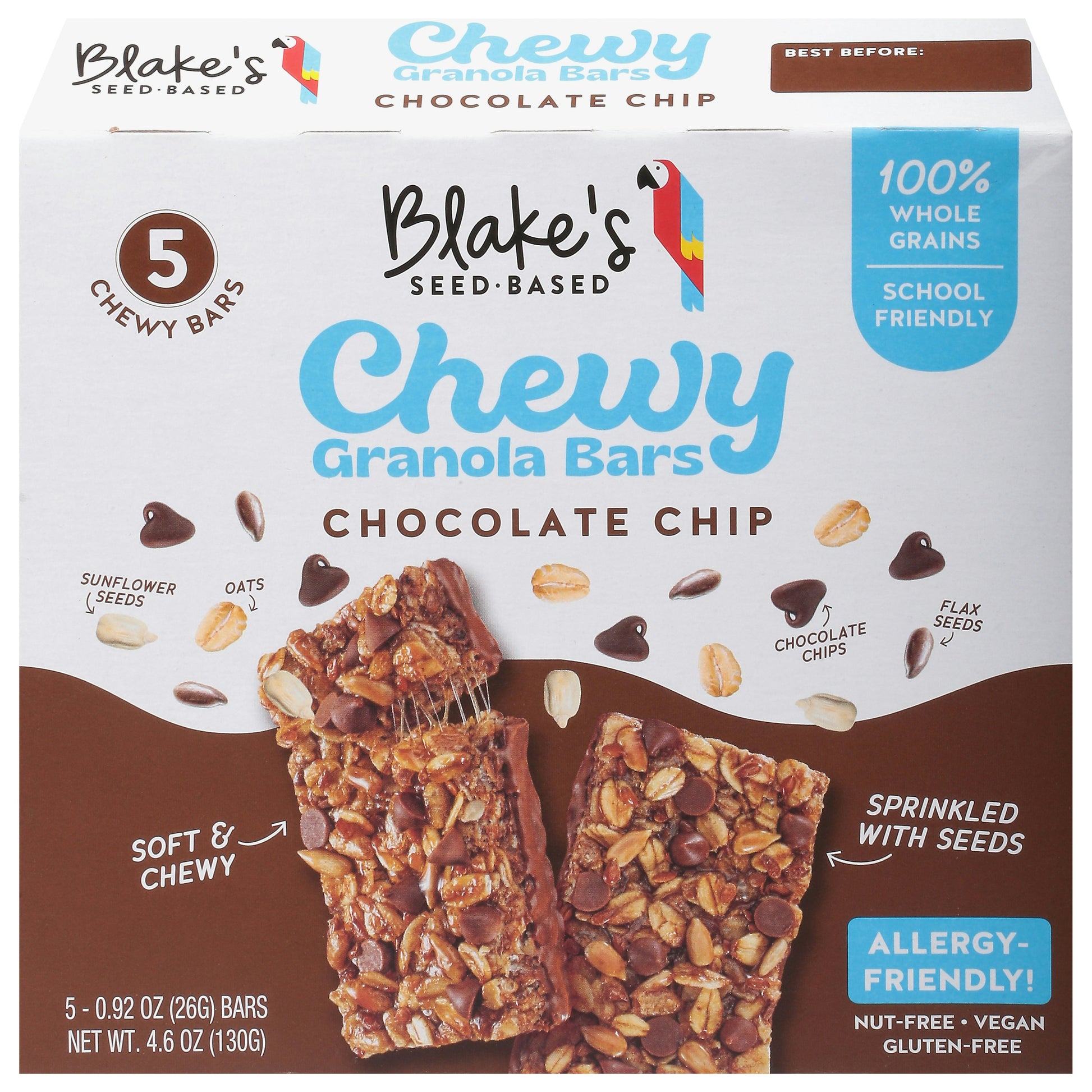 Blakes Seed Based Bars Chewy Chocolate Chip 5bars 4.6 Oz (Pack of 6)