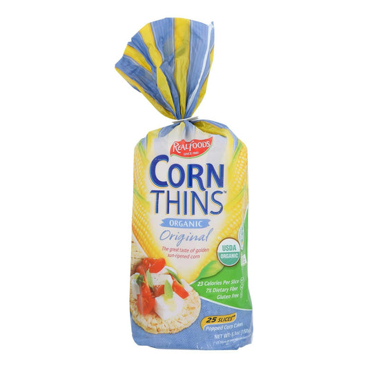 Real Foods Corn Thins Popped Corn Cakes Organic Original - 5.3 oz (Pack of 6)