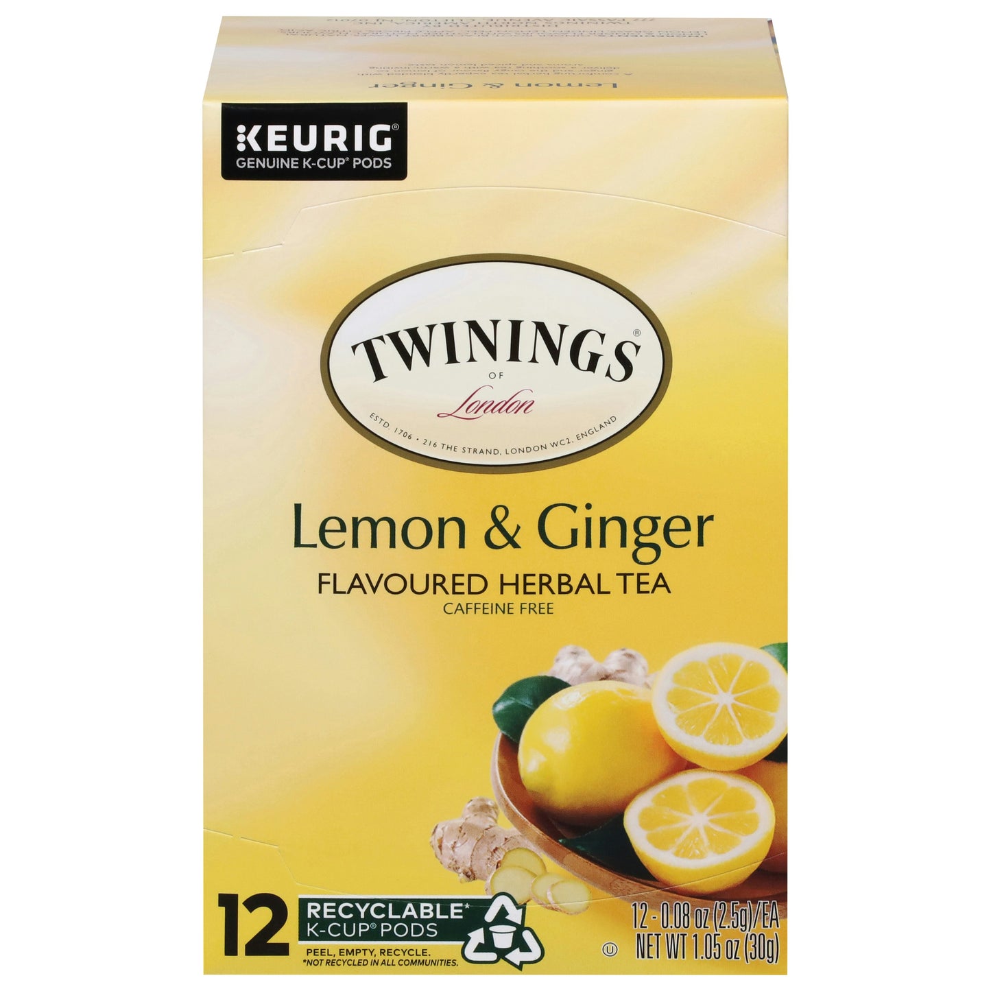 Twinings of London Herbal Tea K Cup Pods Lemon & Ginger Caffeine Free 1.27 Oz Pack of 6