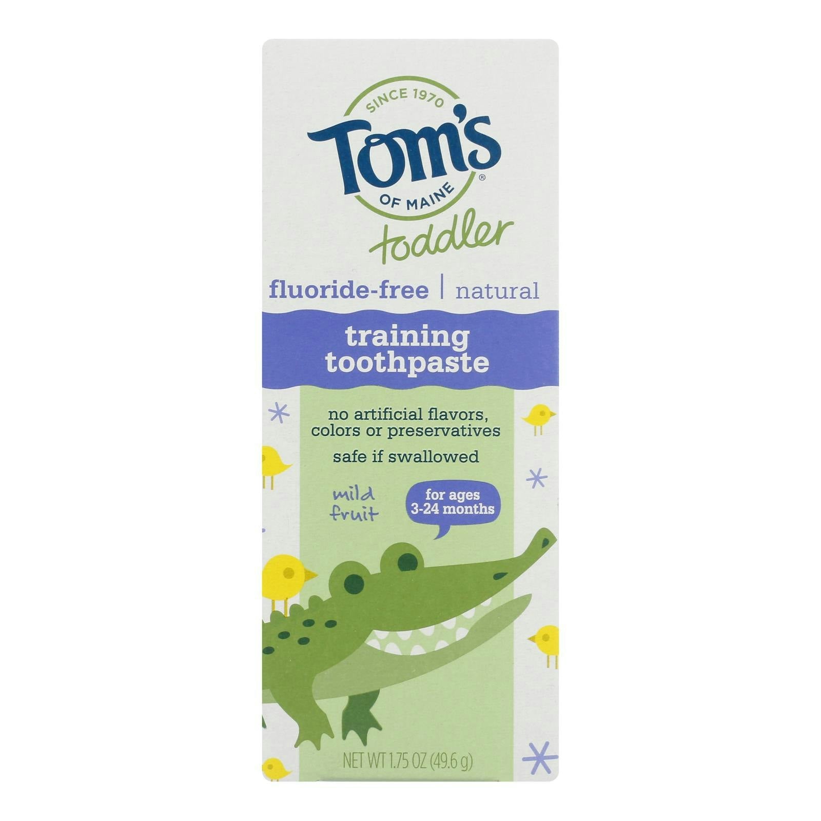 Tom's of Maine Toothpaste Toddler Training Fluoride Free Mild Fruit 1.75 oz (Pack of 6)