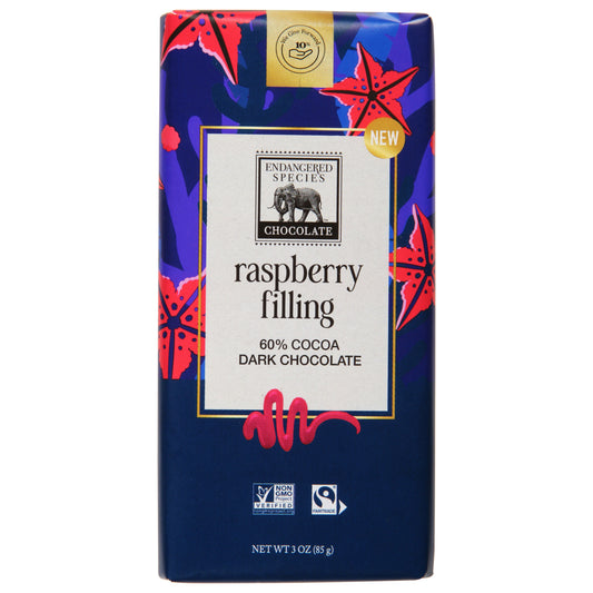 Endangered Species Bar Chocolate Raspberry 3 Oz (Pack Of 12)