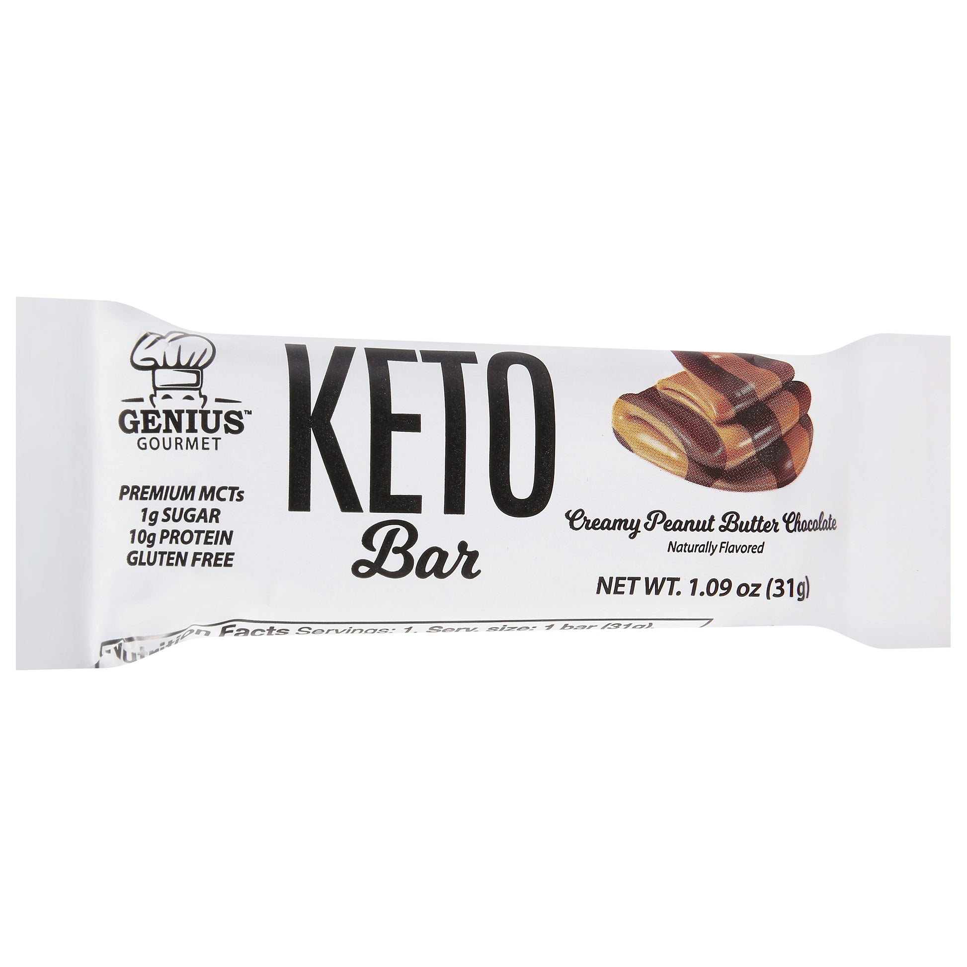 Genius Gourmet Keto Bars Bar Peanut Buttter Chocolate 1.09 Oz (Pack of 10)