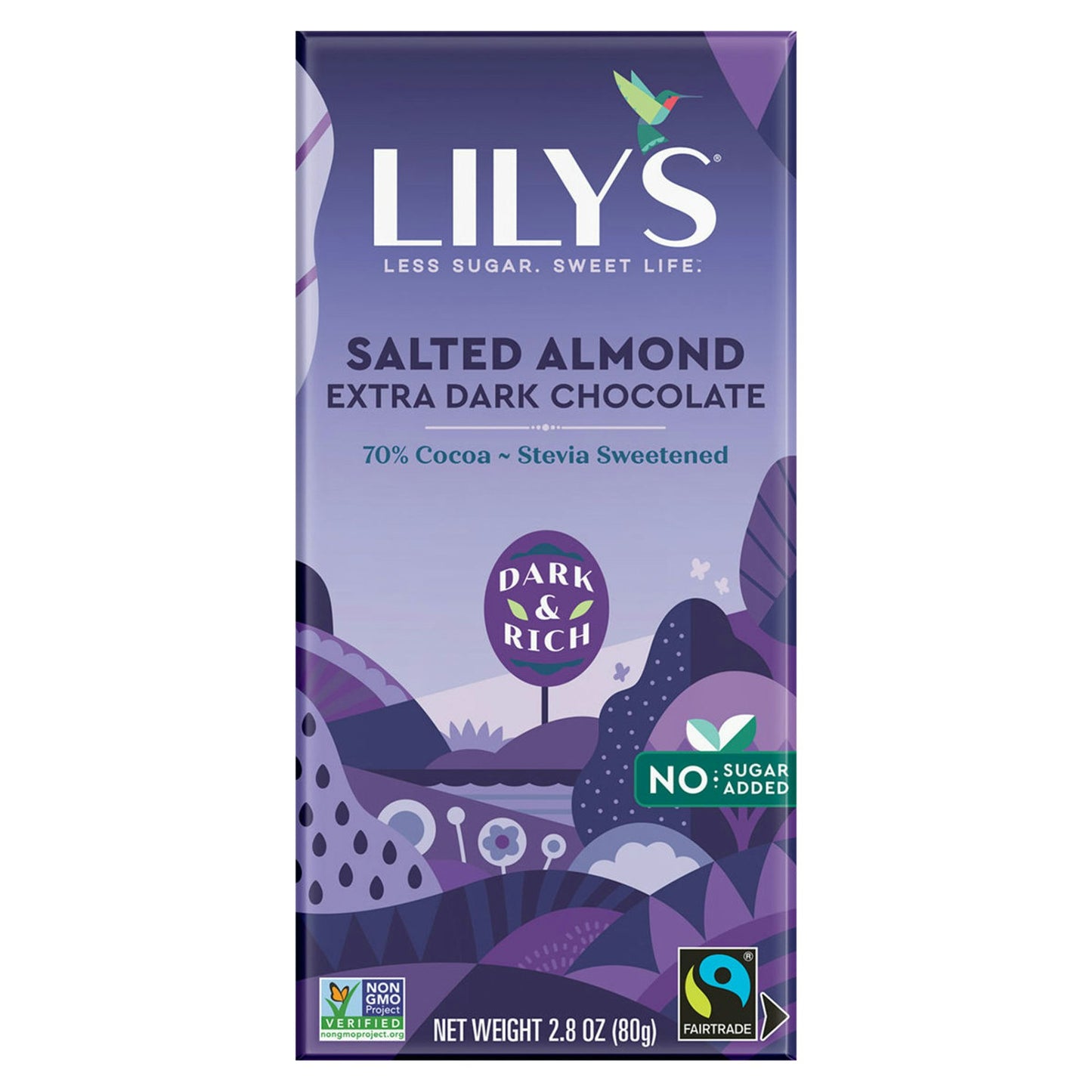 Lilys Sweets Bar Dark Chocolate Salted Almond 2.8 oz (Pack of 12)