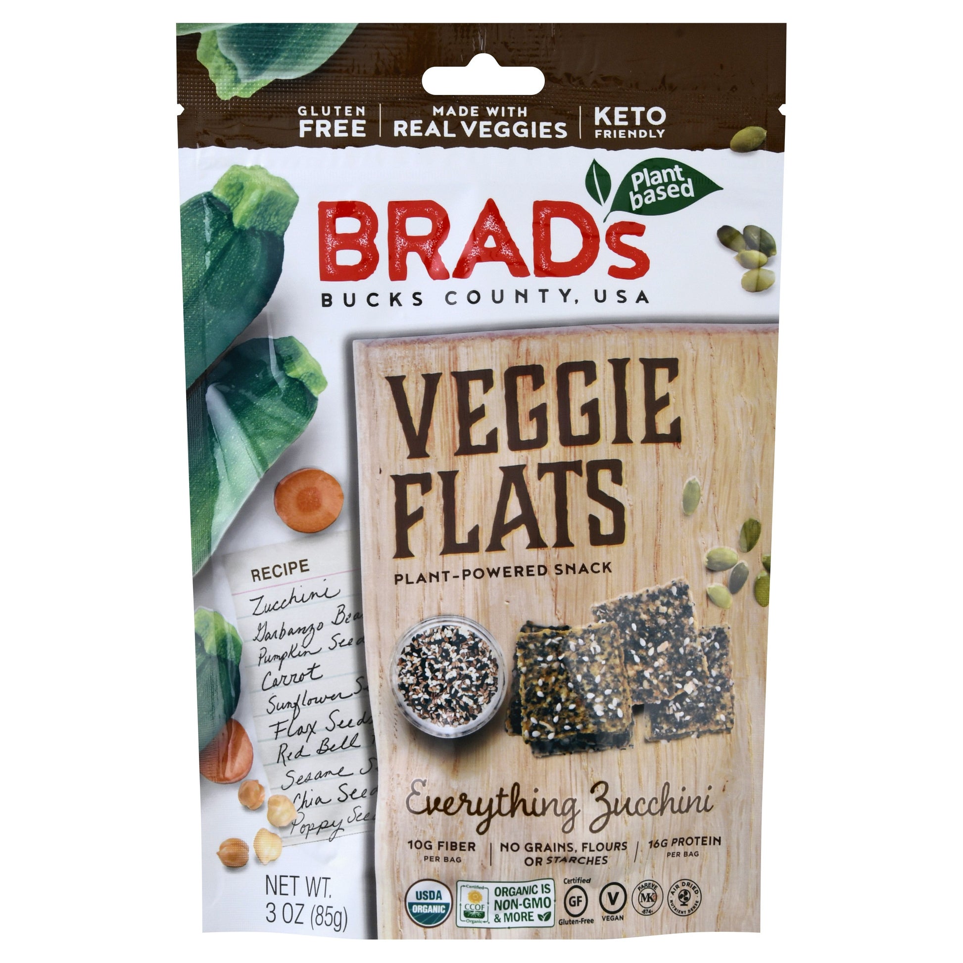 Brads Plant Based Flats Veggie Zucchini 3 oz (Pack of 12)