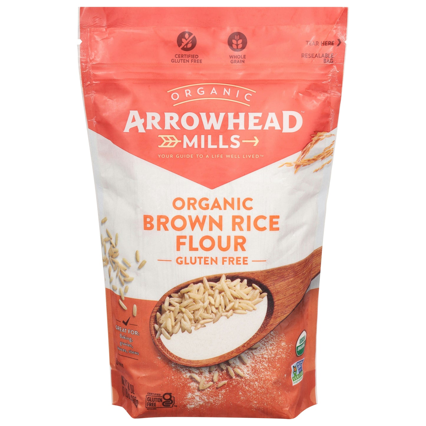 Arrowhead Mills Flour Long Brown Rice Organic 24 oz (Pack of 6)