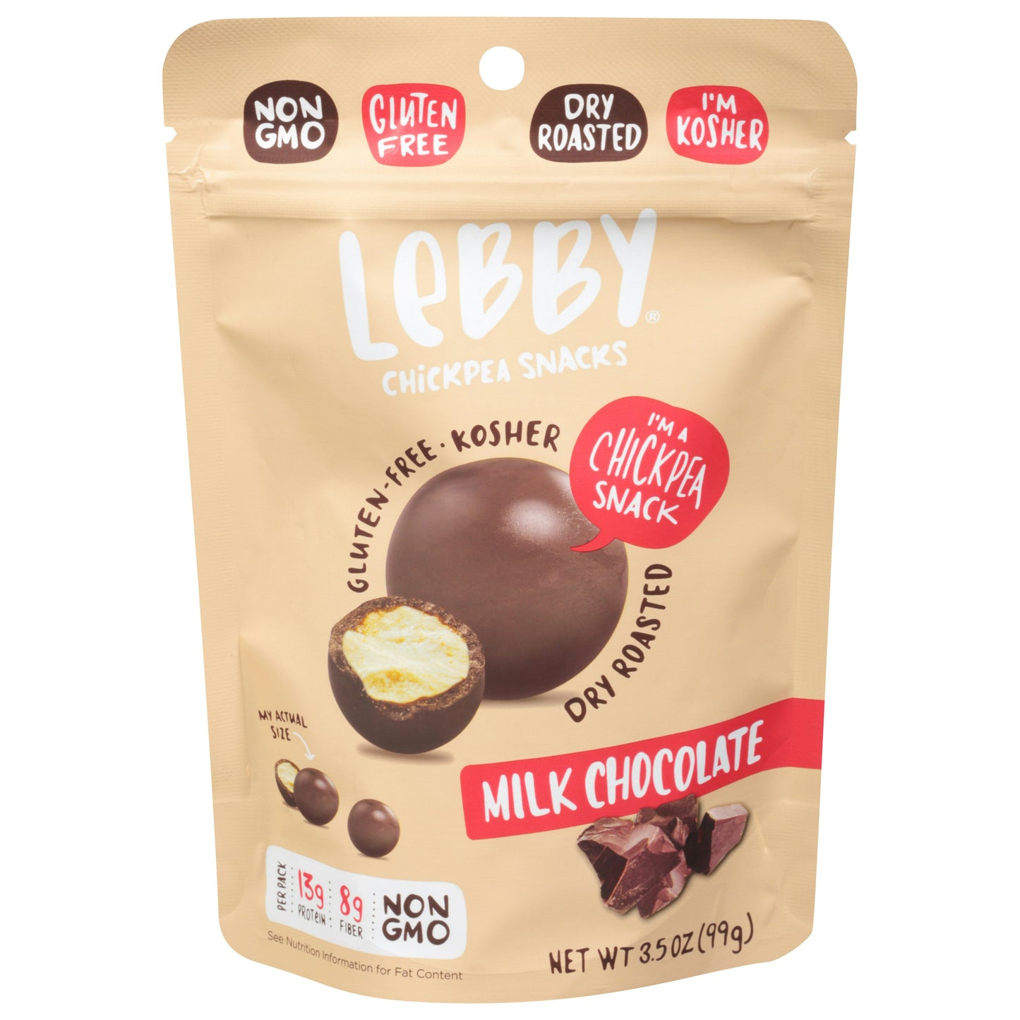 Lebby Snacks Chickpea Milk Chocolate Covered 3.5 oz (Pack of 6)