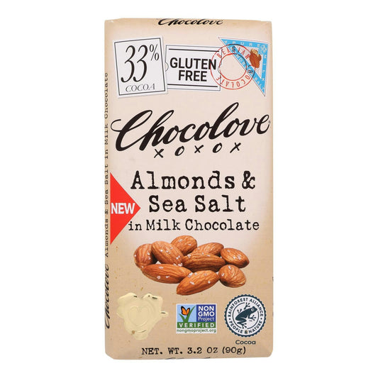 Chocolove - Bar Milk Chocolate Almond Sea Salt 3.2 oz (Pack of 12)