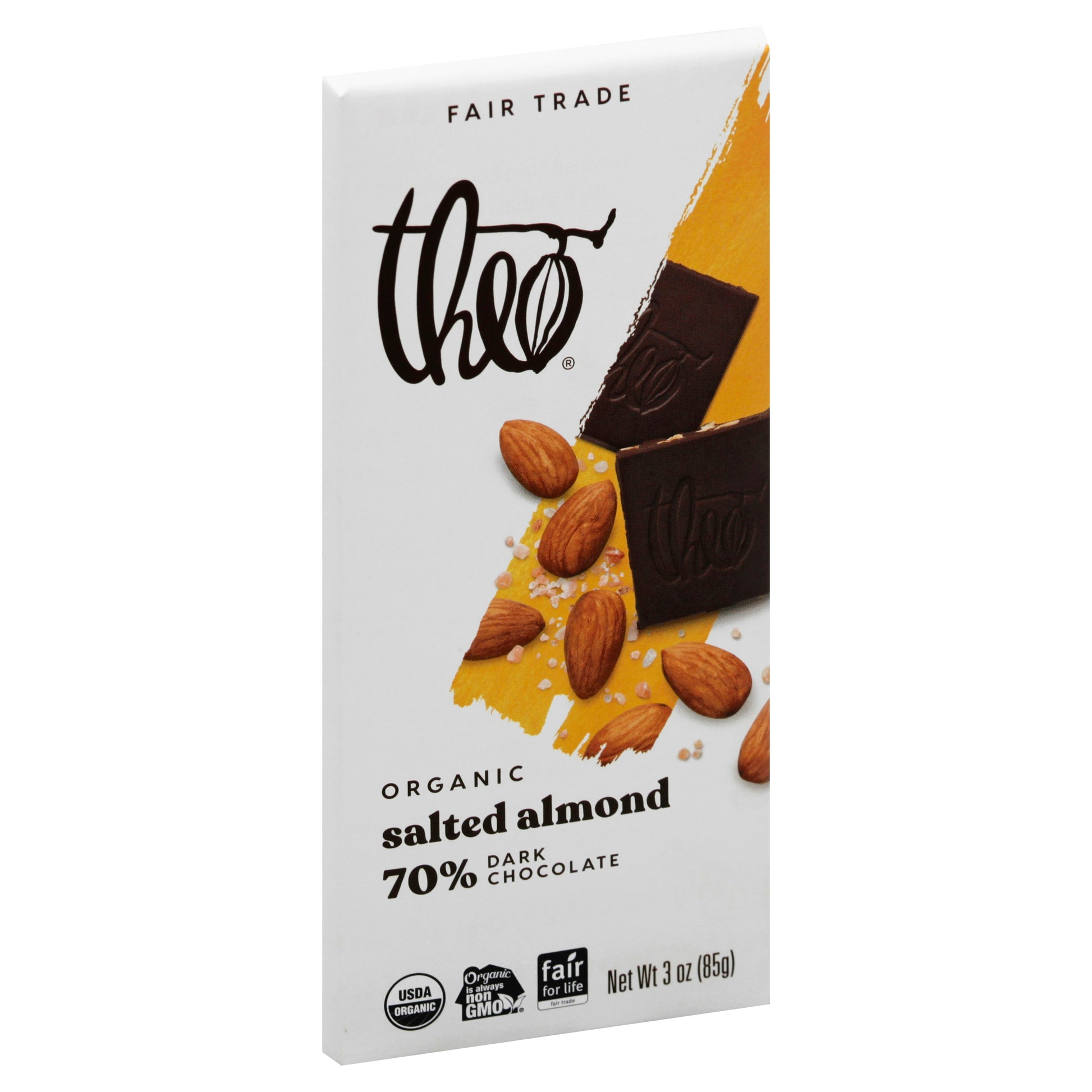 Theo Chocolate Bar Dark Salted Almond 3 oz (Pack of 12)