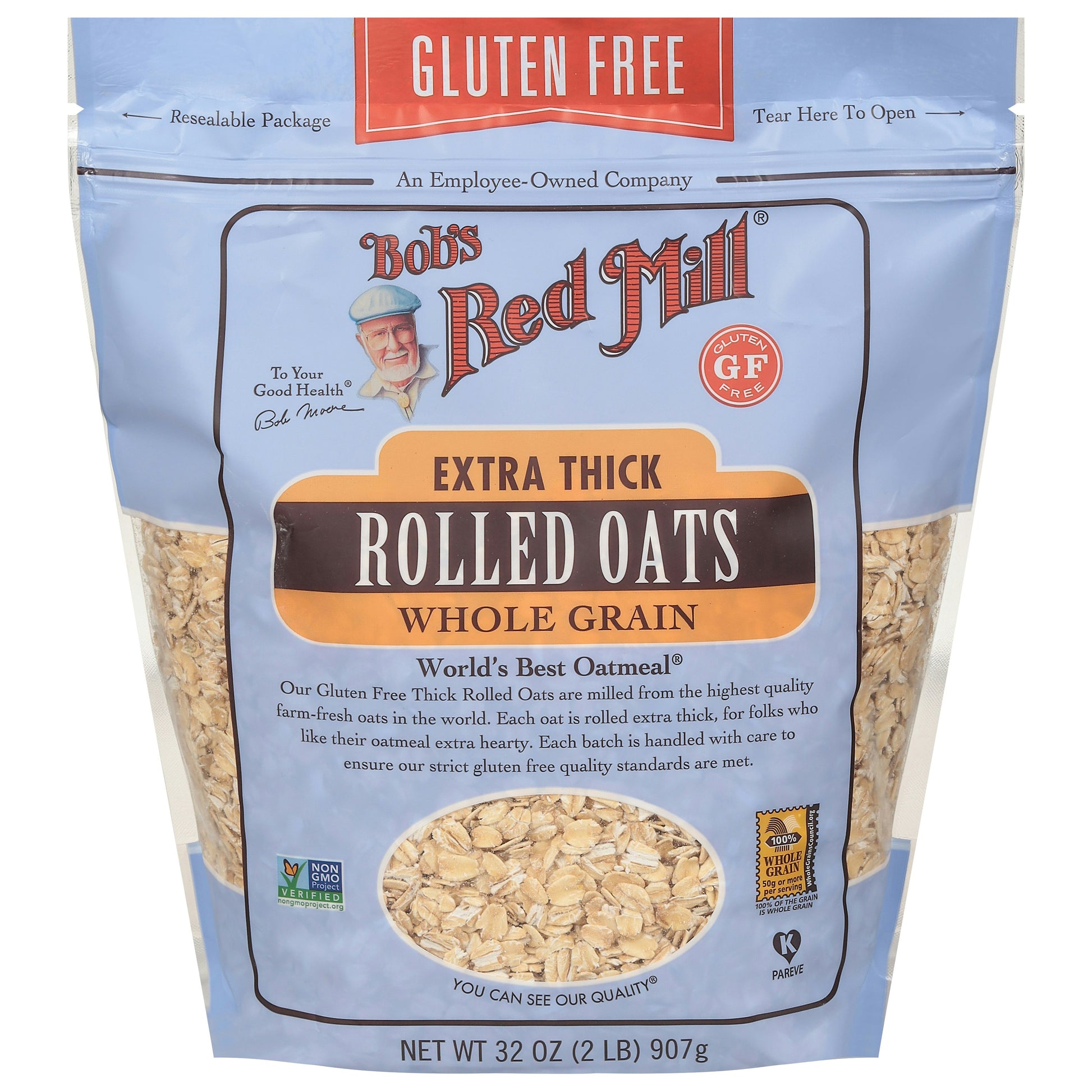 Bobs Red Mill Oats Rolled Extra Thick Gluten Free 32 oz (Pack of 4)