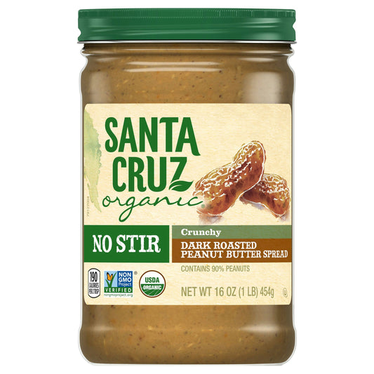 Santa Cruz Peanut Butter Crunchy Dark Roasted No Salt Organic 16 Oz Pack of 6