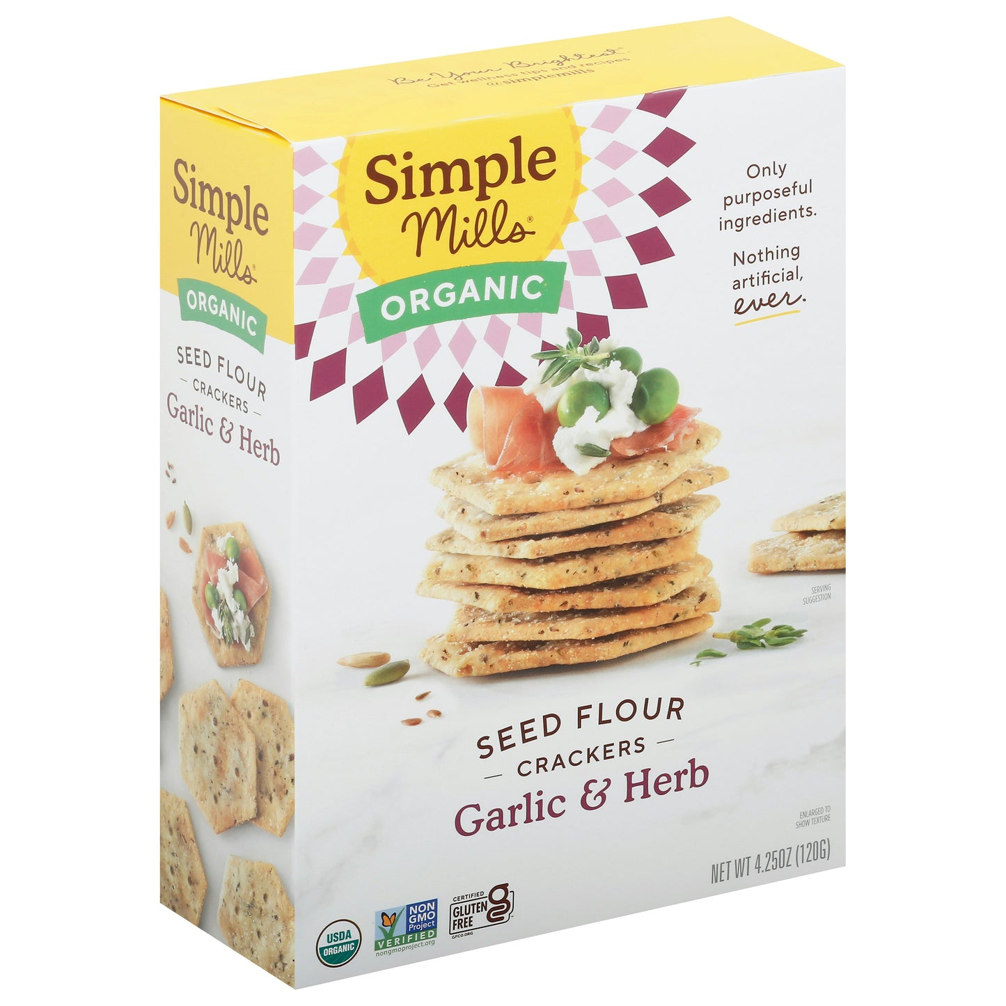 Simple Mills Cracker Seed Garlic Herb 4.25 oz (Pack of 6)