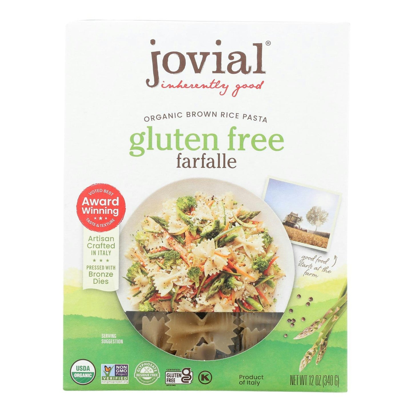 Jovial - Gluten Free Brown Rice Pasta - Farfalle 12 oz (Pack of 12)