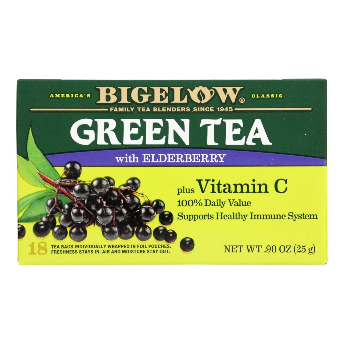 Bigelow Tea - Tea Green Elderberry + Vit C - 18 Bags (Pack of 6)