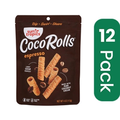 Sun Tropics Coco Rolls Espresso, Rolled Coconut Wafer 4 oz (Pack of 12)