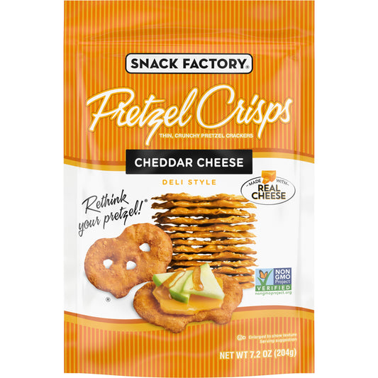 Snack Factory Pretzel Crisp Cheddar Cheese 7.2 Oz Pack of 12