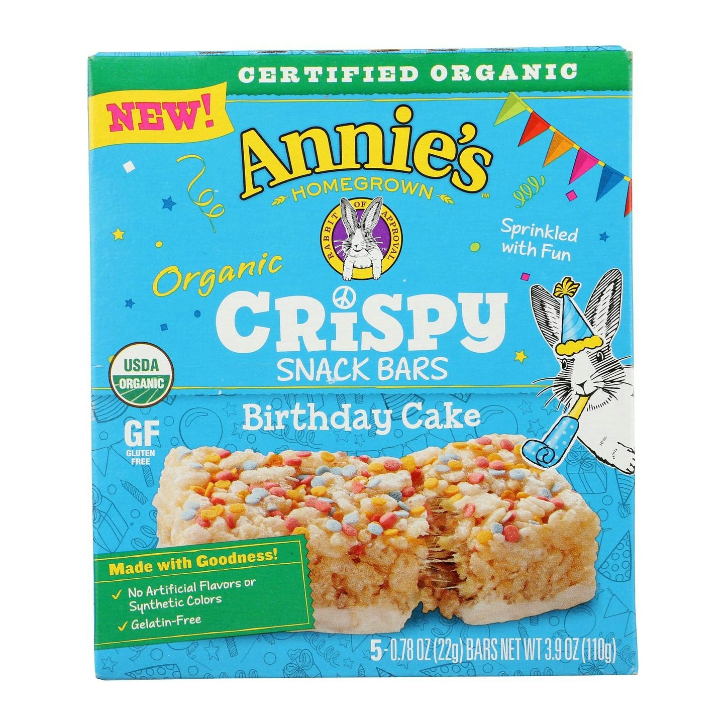 Annie's Homegrown - Crispy Snack Bars Birthday Cake 5Count 3.9 oz (Pack of 8)