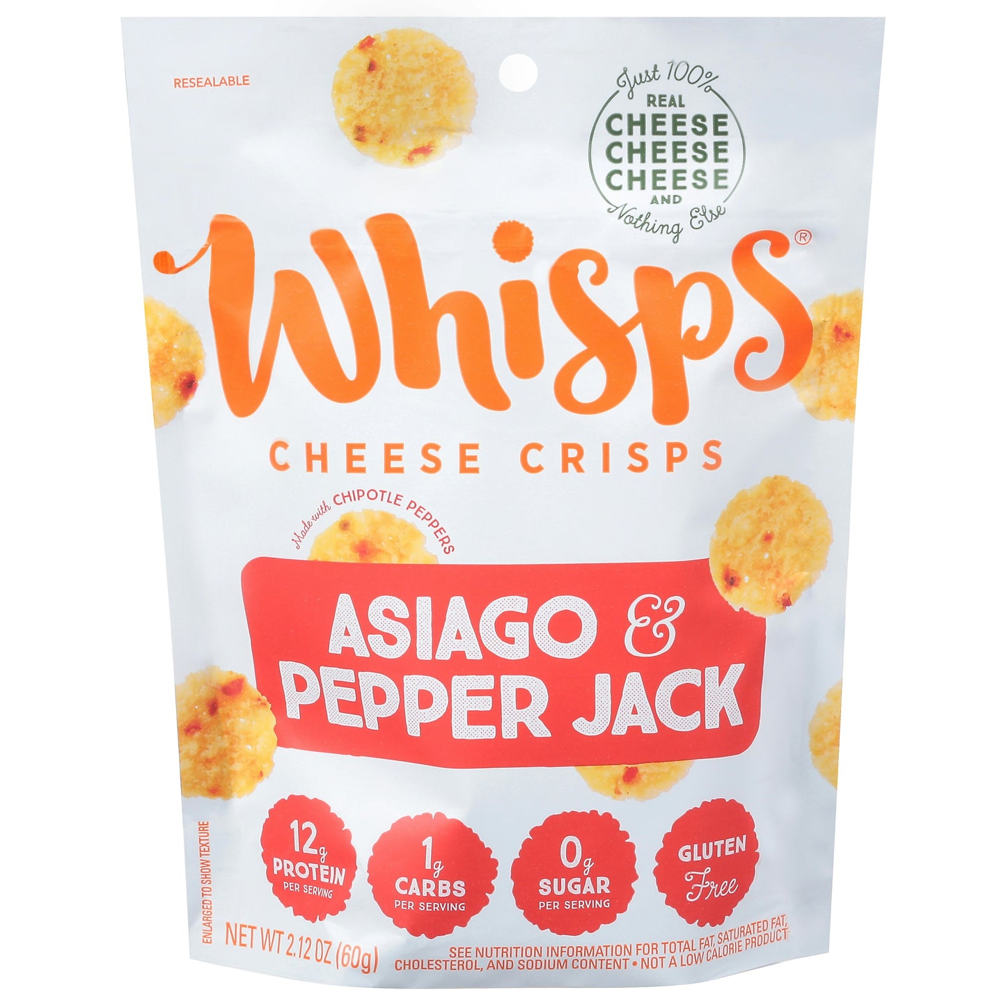 Cello - Whisps - Asiago and Pepper Jack Cheese Crisps - Case of 12 - 2.12 oz.