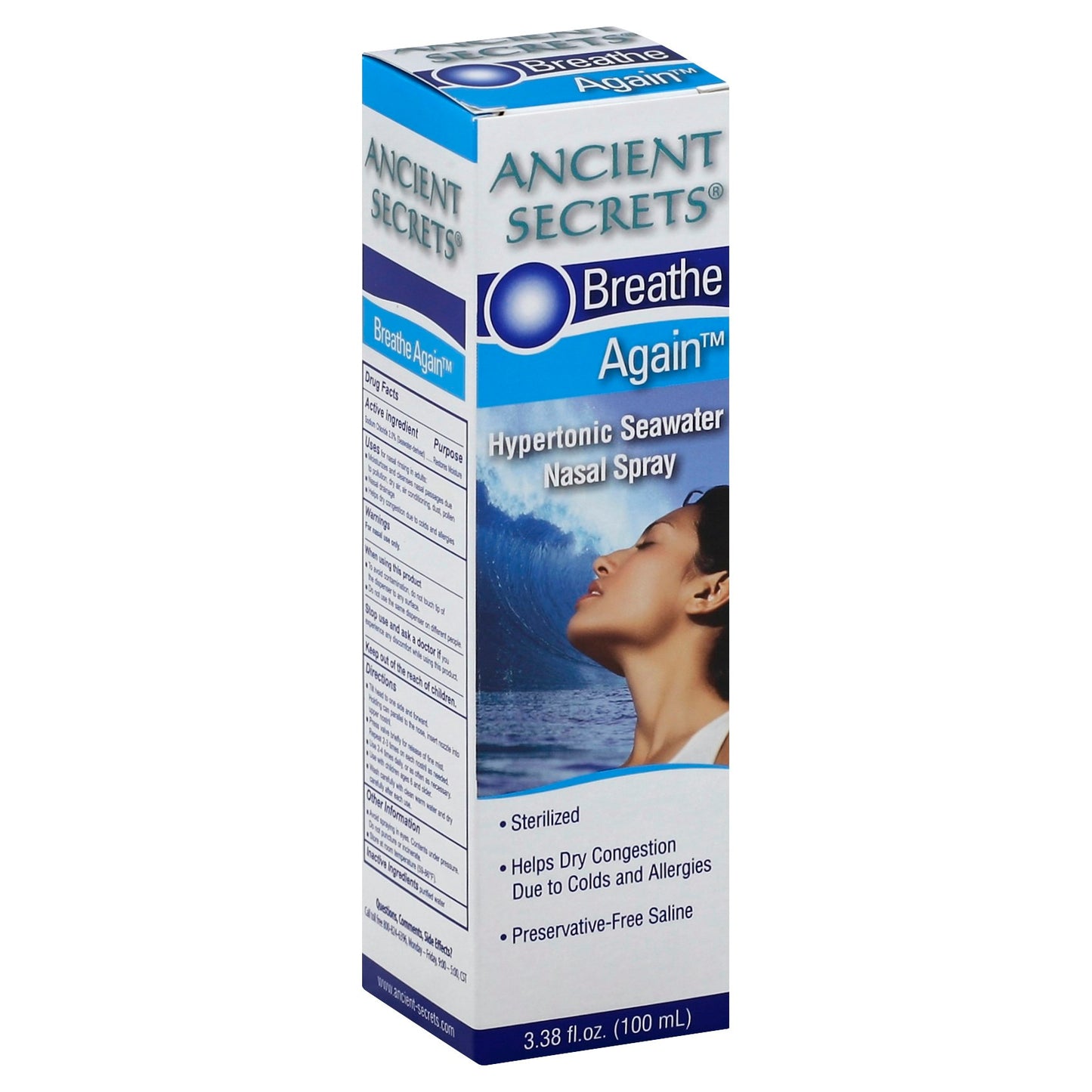 Ancient Secrets Nasal Spray Breathe Again 3.38 oz (Pack of 3)