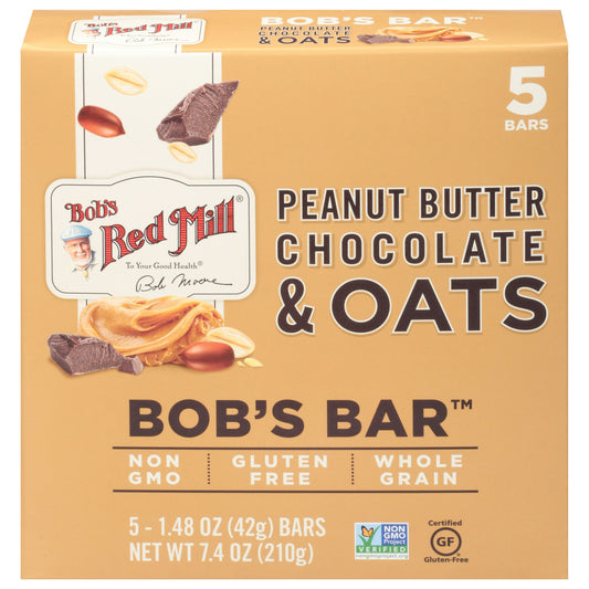 Bobs Red Mill Bar Oat Peanut butter Chocolate 5Pk 7.4 oz (Pack of 6)