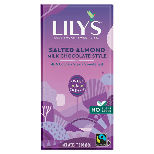 Lilys Sweets Chocolate Bar Milk & Salted Almond 3 oz (Pack of 12)