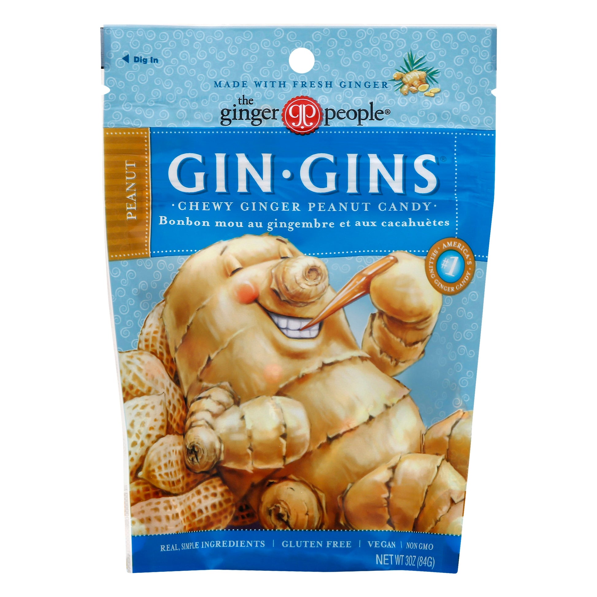 Ginger People Ginger Chew Peanut Bag 3 Oz (Pack of 12)