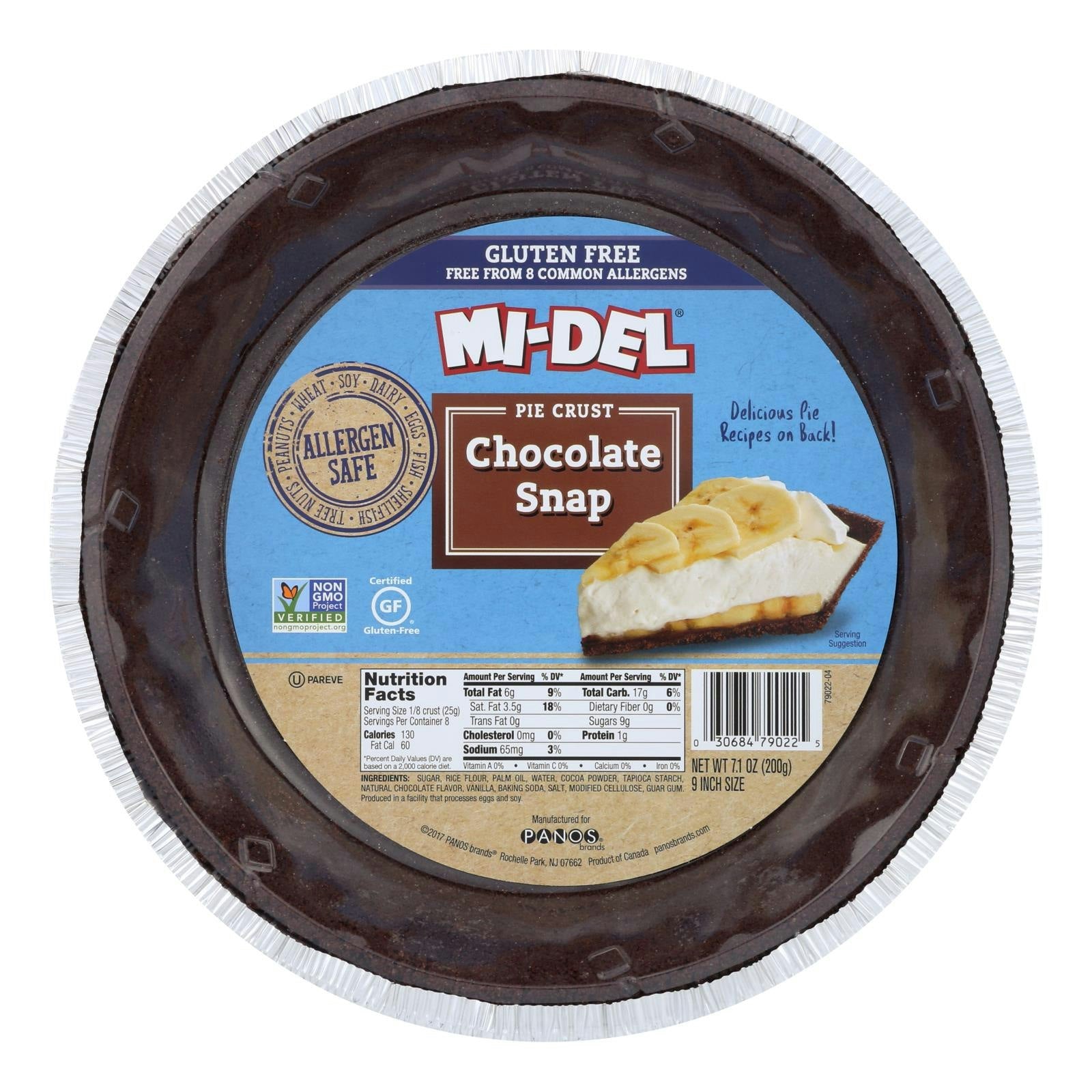 MI DEL Pie Crust Gluten Free Chocolate Snap 7.1 Oz Pack of 12