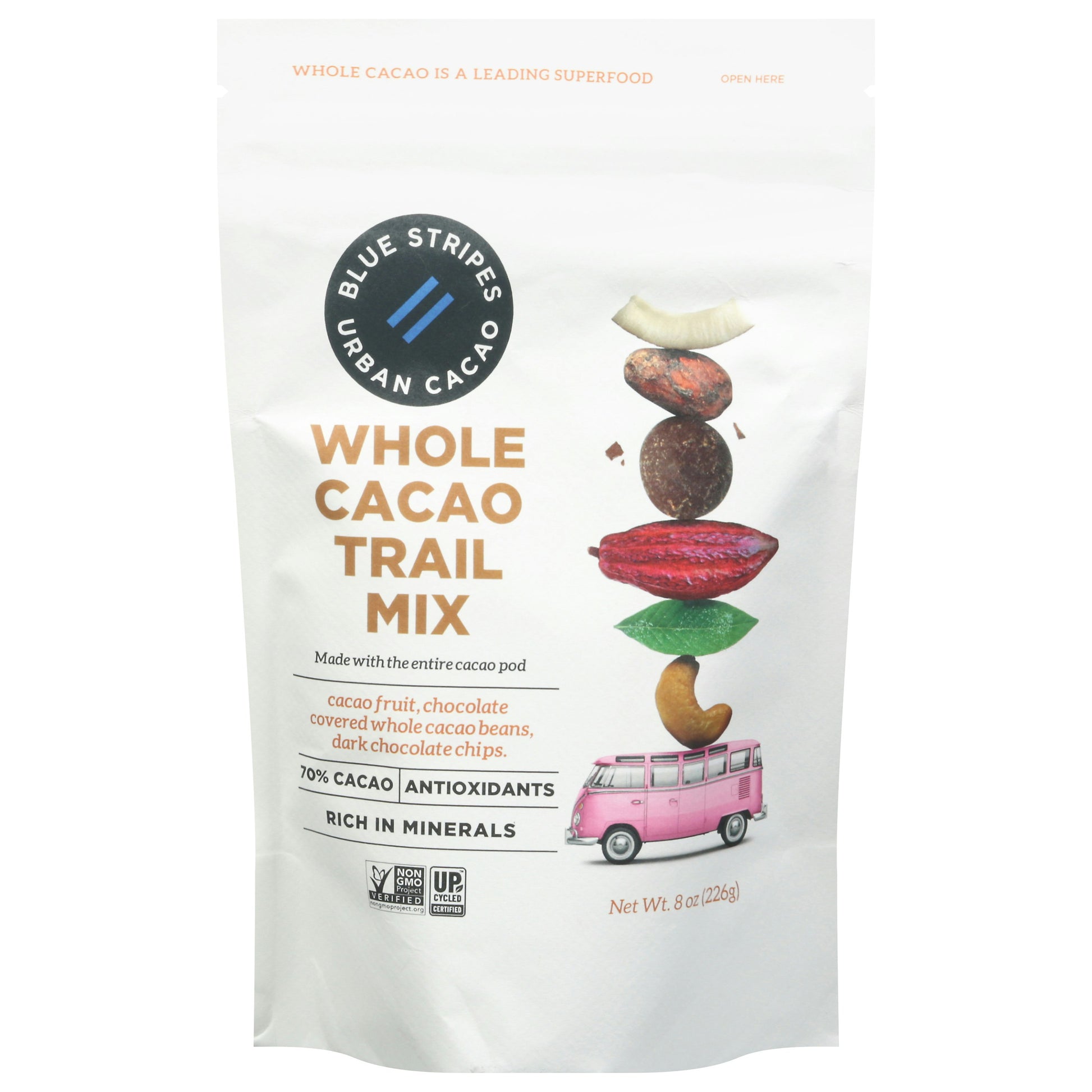 Blue Stripes Trail Mix Whole Cacao 8 Oz Pack of 6