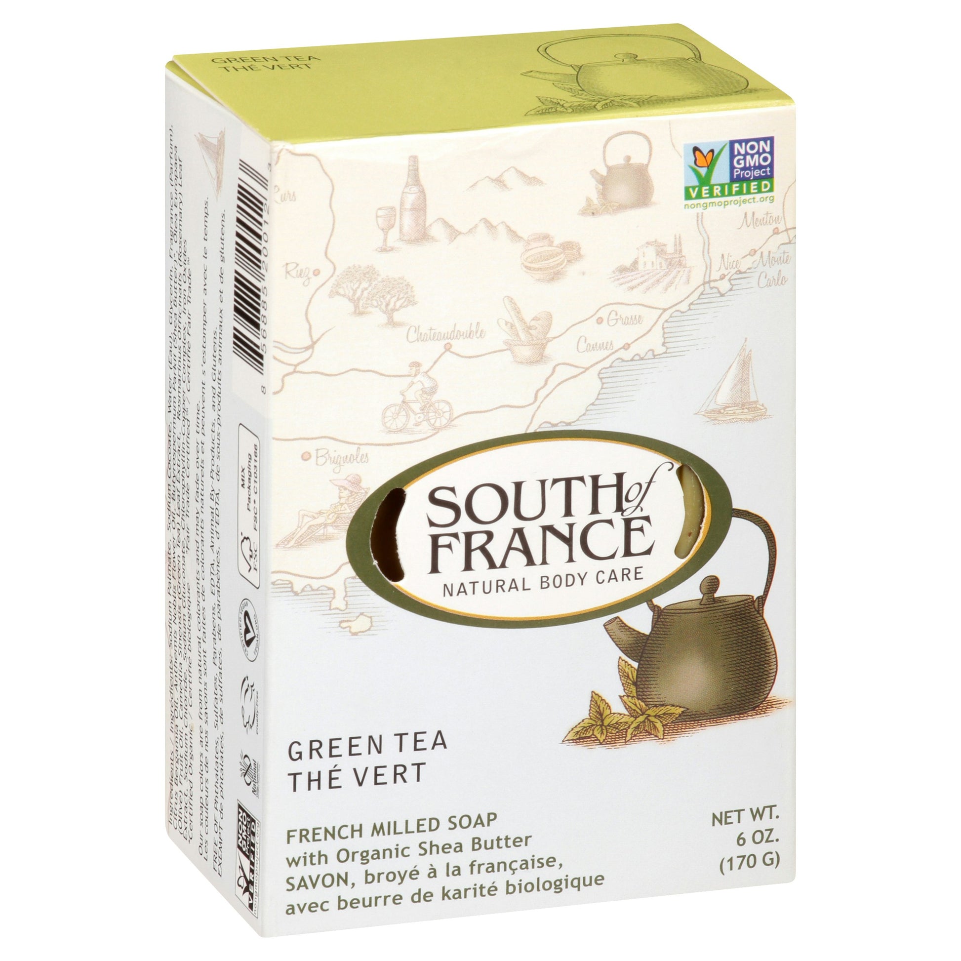 South Of France Soap Bar Green Tea Leaves 6 oz (Pack of 3)