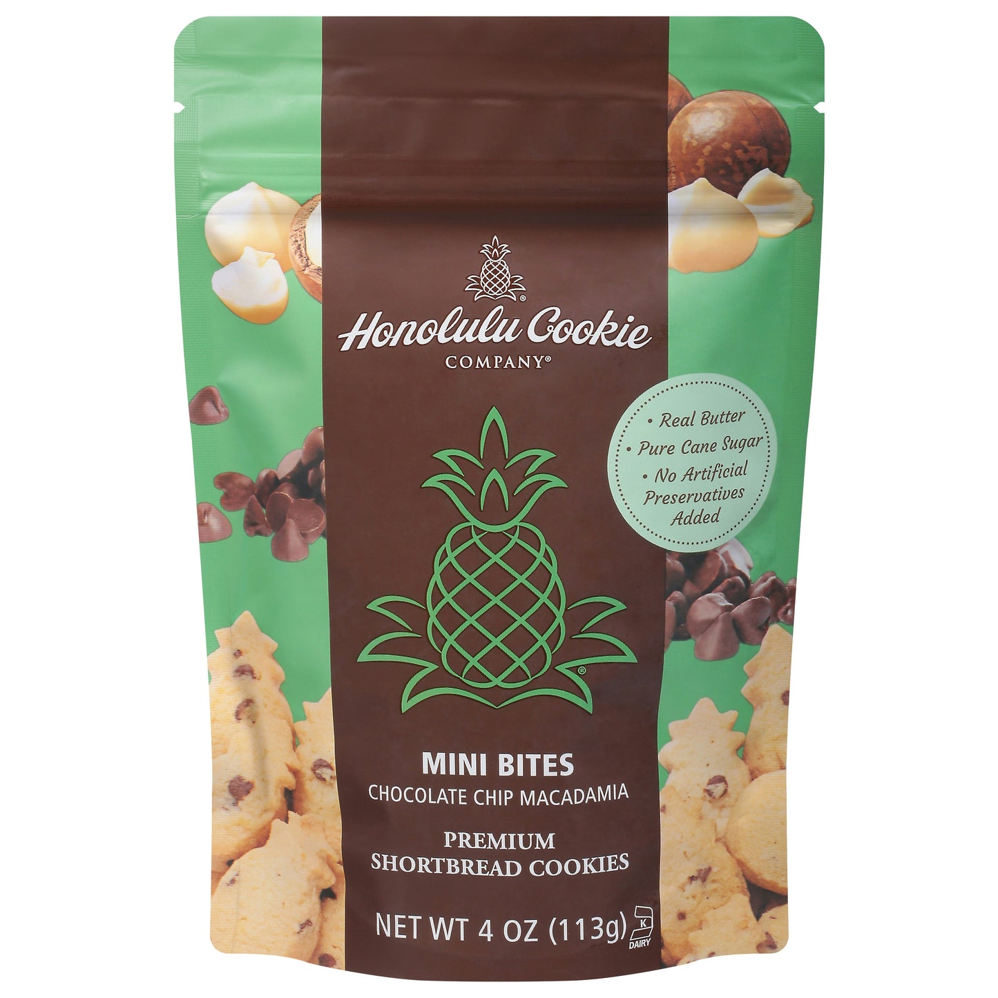 Honolulu Cookie Company Chocolate Chip Macadamia Shortbread - 4 Oz (Pack of 8)