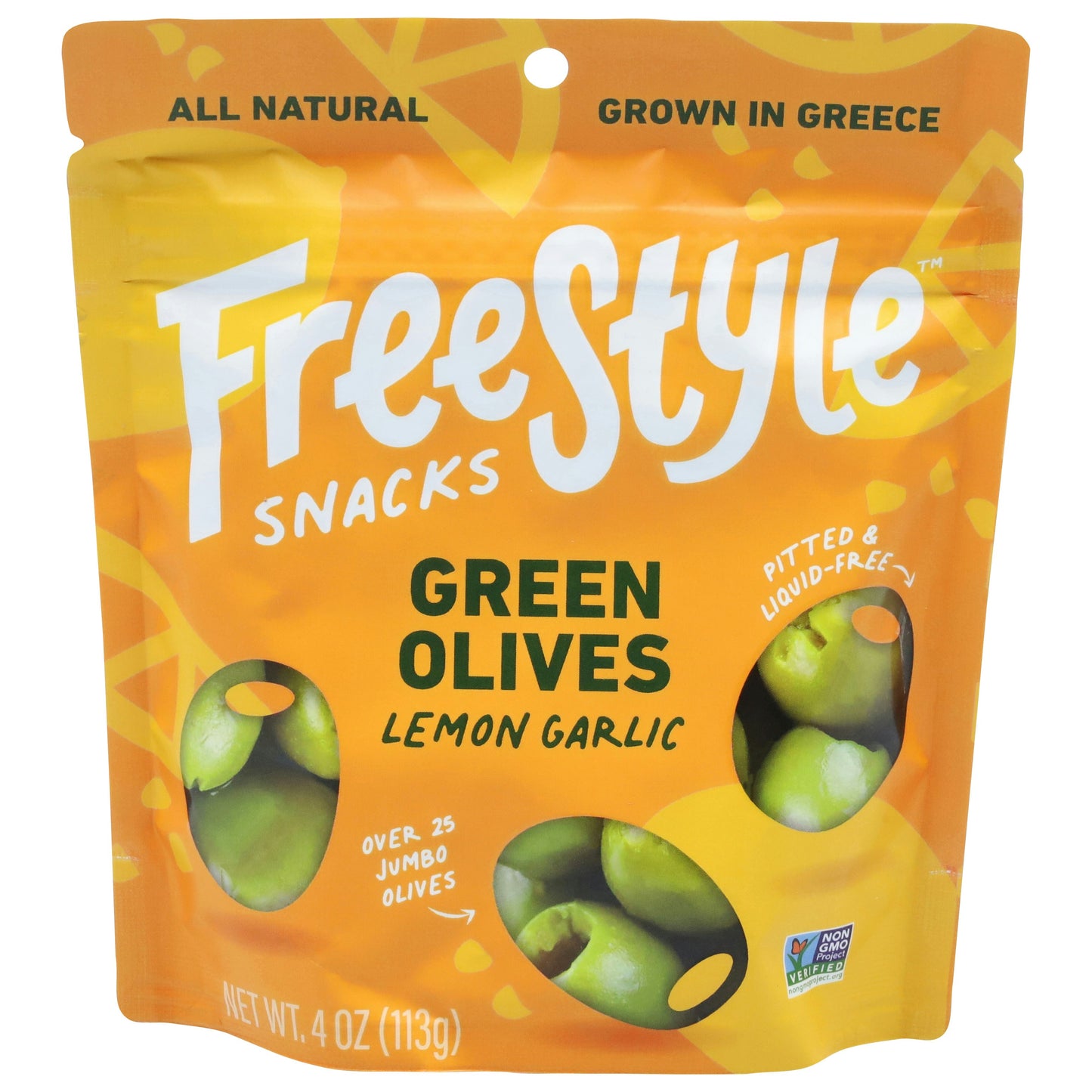 Freestyle Snacks Green Olives Lemon Garlic 4 Oz (Pack Of 6)