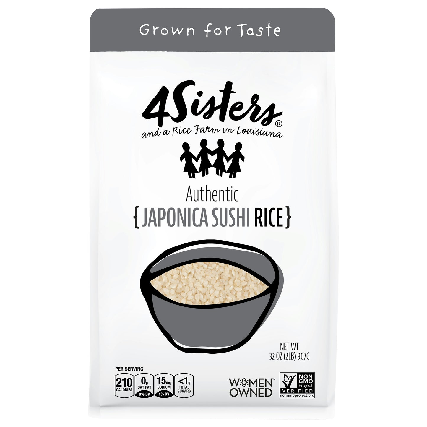 4Sisters Rice Short Grain Japonica 2 Lb (Pack of 6)