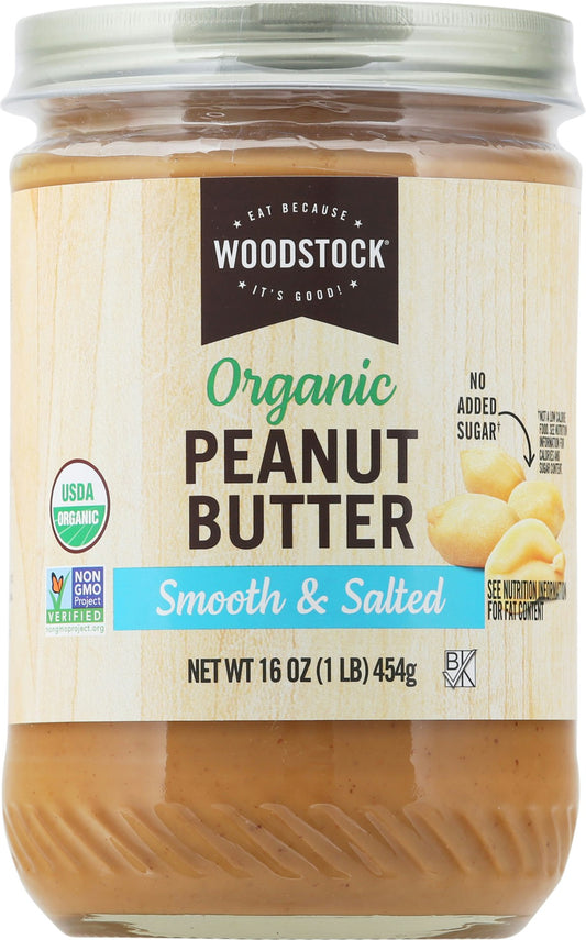 Woodstock Peanut Butter Smooth Salted Organic 16 Oz Pack of 6