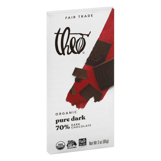 Theo Chocolate Bar Dark 70% 3 oz (Pack of 12)