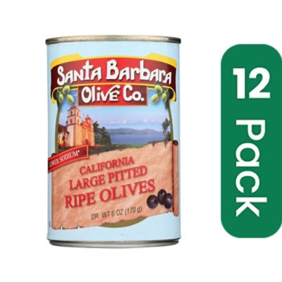 Santa Barbara Large Black Pitted Olives - 5.75 oz (Pack of 12)