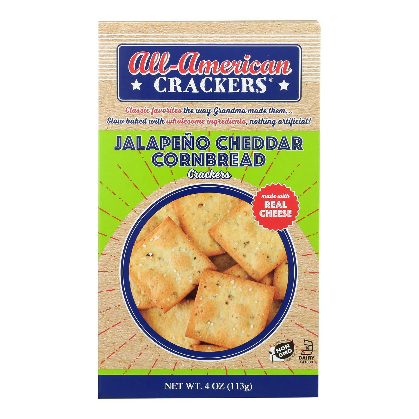 All American Crackers - Crackers Cornbread Jalapeno Cheddar 4 oz (Pack of 6)