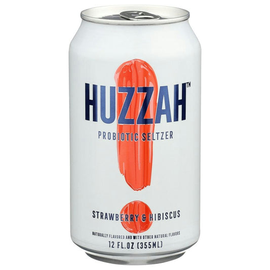 Huzzah Strawberry Hibiscus Probiotic Seltzer 12 Fo Pack of 12