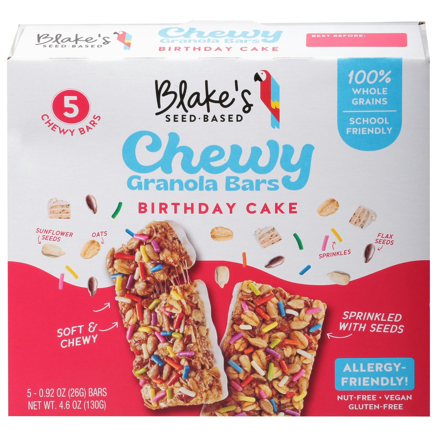 Blakes Seed Based Bars Chewy Birthday Cake 5bars 4.6 Oz (Pack of 6)