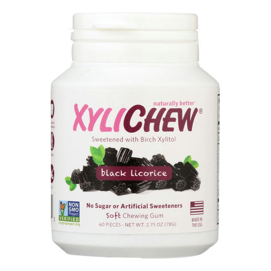 Xylichew Gum - Black Licorice - Jar - 60 Pieces (Pack of 4)