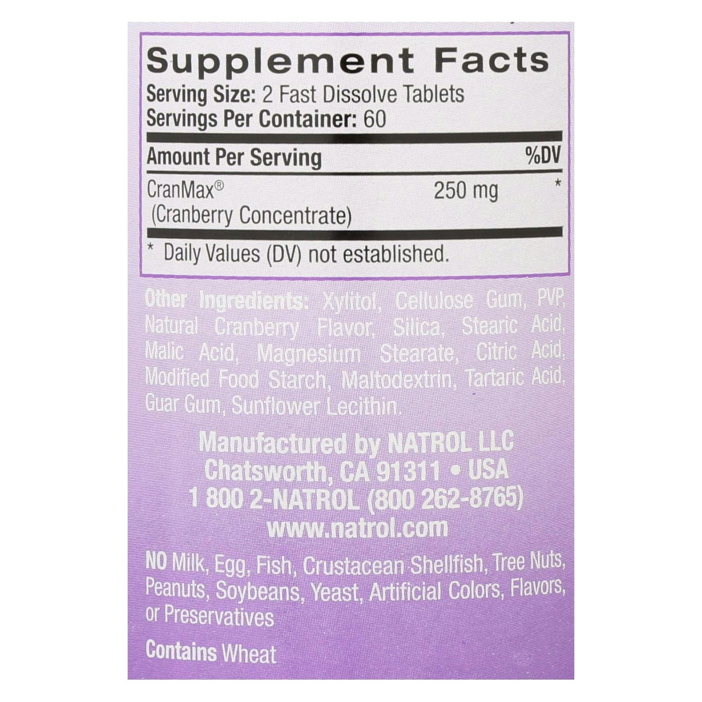 Natrol Cranberry Fast Dissolve - 250 mg - 120 Tablets (Pack of 3)