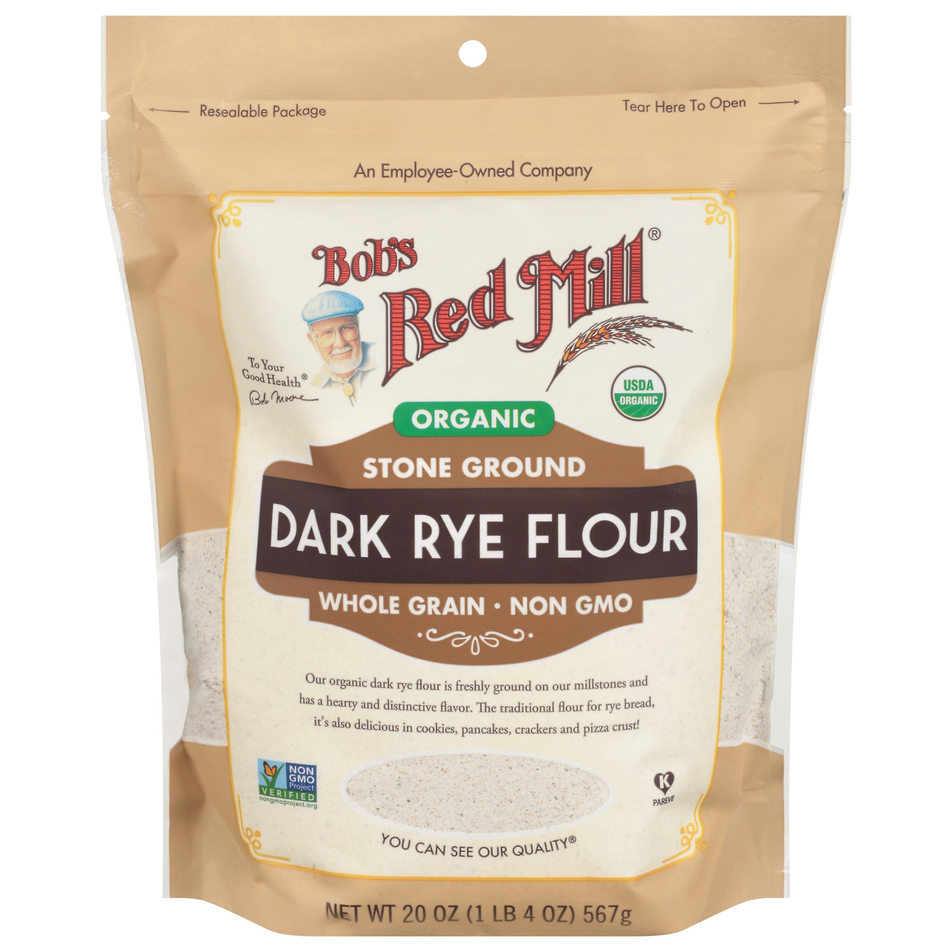 Bobs Red Mill Flour Rye Dark Org 20 oz (Pack of 4)