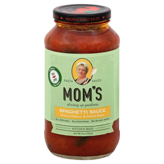 Moms Sauce Pasta Whole Garcli & Fresh Basil 24 Oz Pack of 6