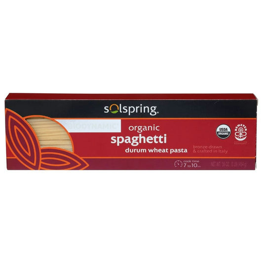 Solspring Pasta Spaghetti Durum Wheat Organic 16 Oz Pack of 12