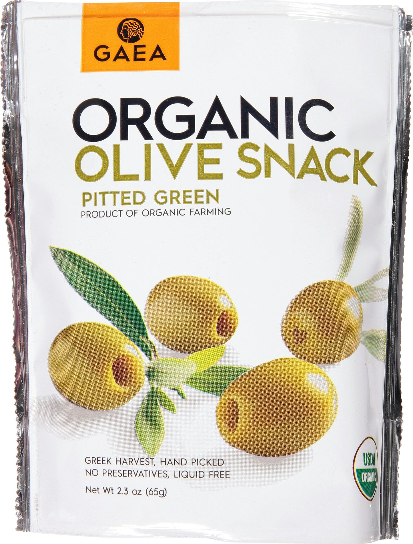 Gaea Pitted Green Olives Snack Org 2.3 Oz Pack of 8