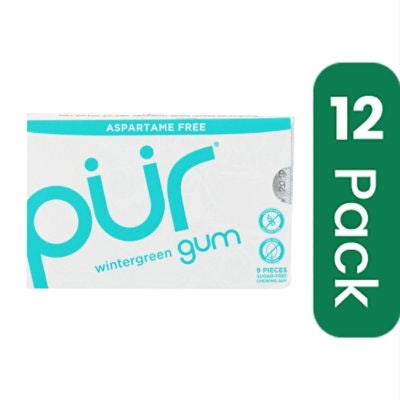 Pur Gum - Wintergreen - Aspartame Free Gluten Free - 9 Pieces - 12.6 g (Pack of 12)