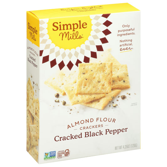 Simple Mills Crkrs Cracked Black Pepper Almond Flour 4.25 oz (Pack of 6)