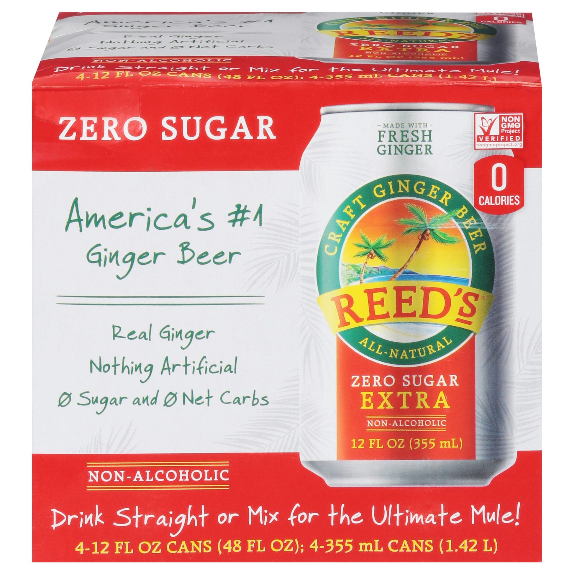 Reeds Soda 4 Pack Ginger Extra Zero