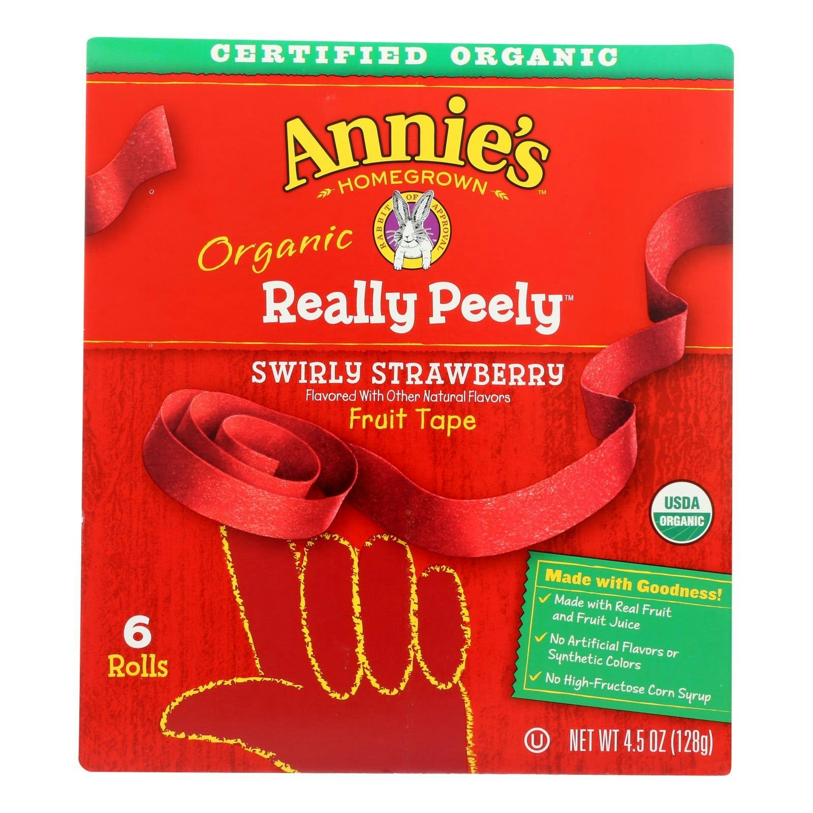 Annie's Homegrown Really Peely Fruit Tape Organic Swirly Strawberry Rolls 4.5 Oz Pack of 8