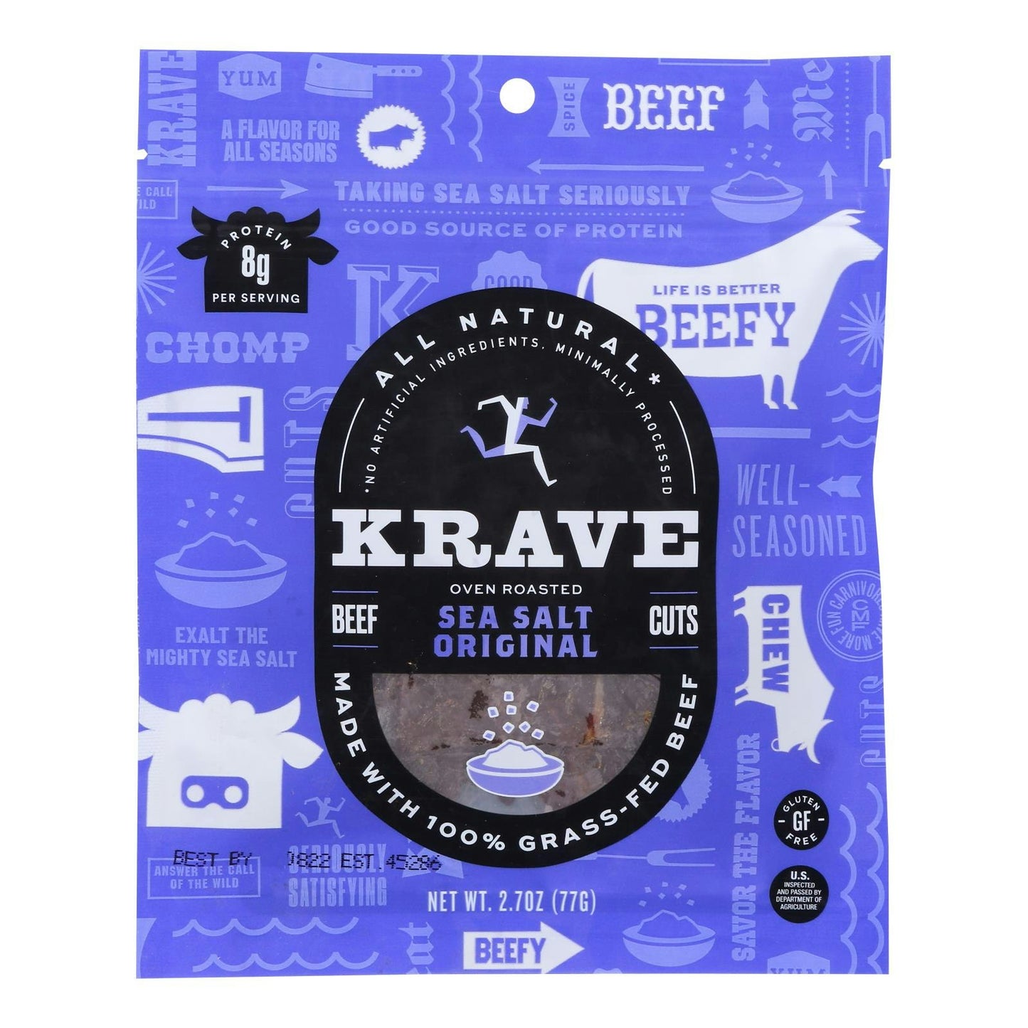 Krave Beef Jerky - Sea Salt Original Gluten Free 2.7 oz (Pack of 8)