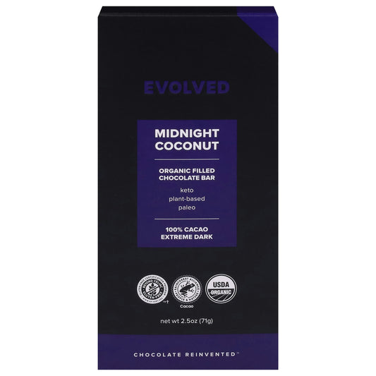 Evolved Chocolate Bar Chocolate Midnight Coconut 100% 2.3 Oz (Pack of 8)