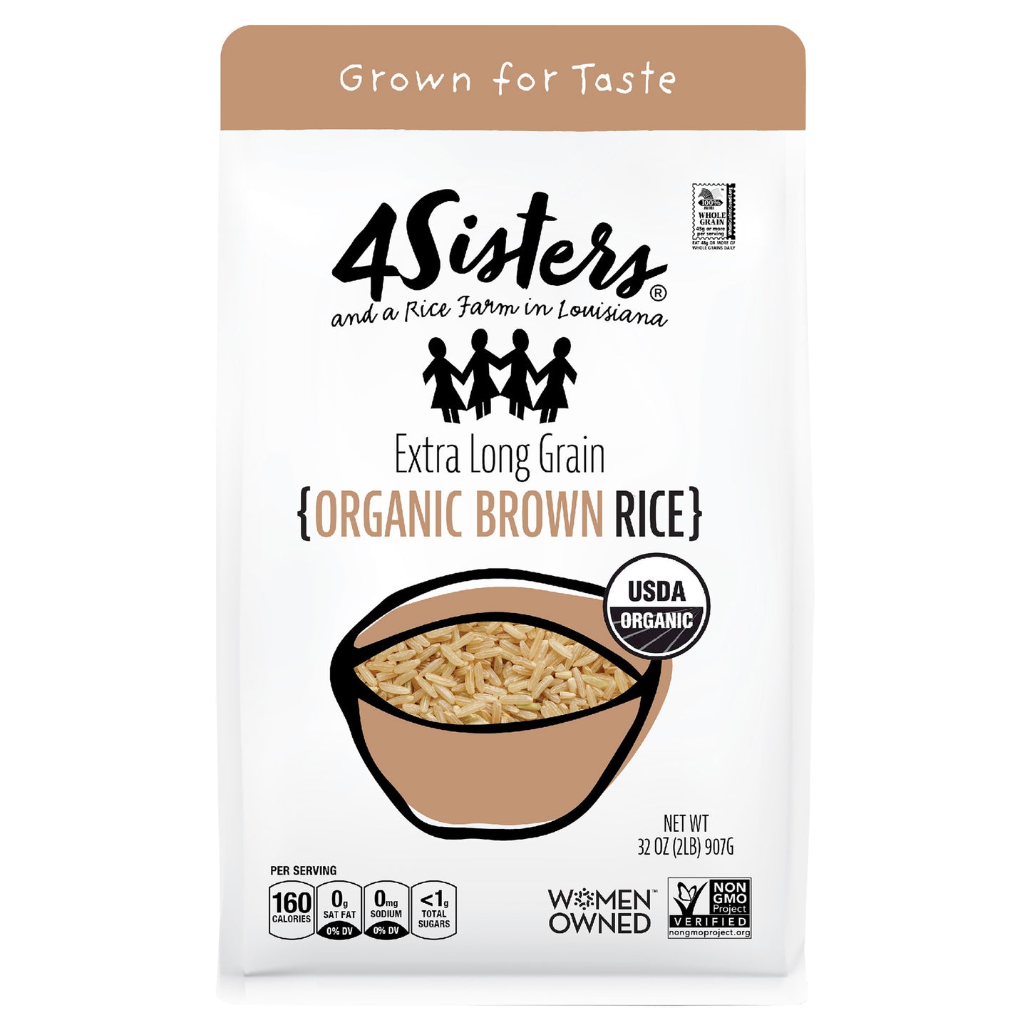 4Sisters Rice Brown Long Grain Organic 2 Lb (Pack Of 6)